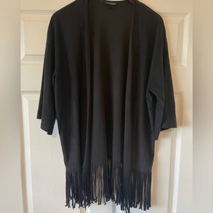 Express faux suede black fringe kimono - one size fits all